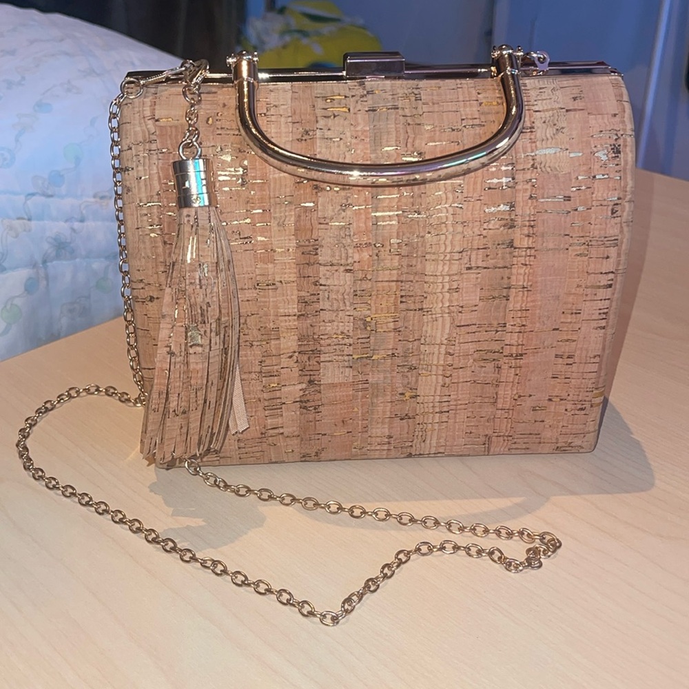 Cute Cork and Gold Hardware Top Handle Purse Tote Bag
